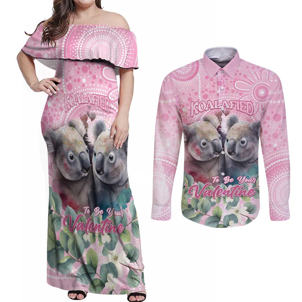 Australia Koala Valentine's Day Couples Matching Off Shoulder Maxi Dress and Long Sleeve Button Shirt Koalified To Be Your Valentine