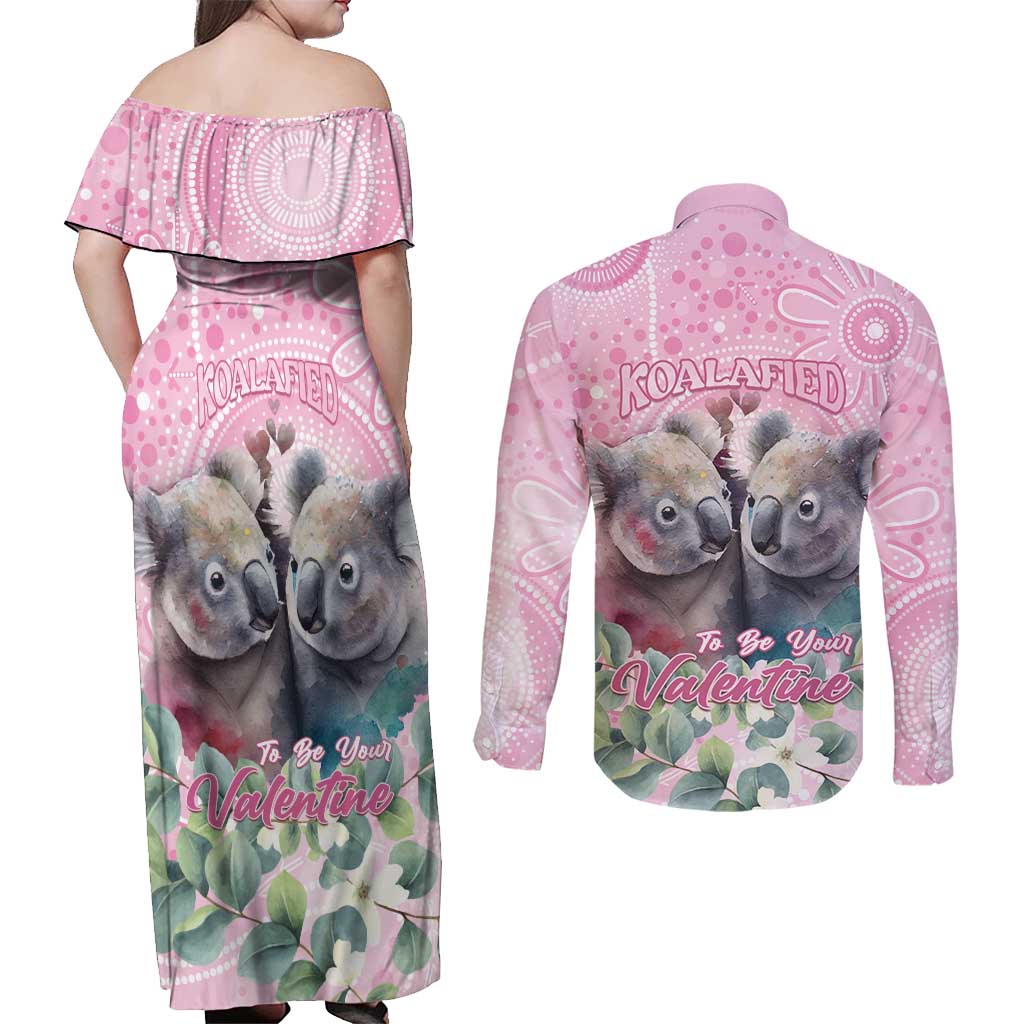 Australia Koala Valentine's Day Couples Matching Off Shoulder Maxi Dress and Long Sleeve Button Shirt Koalified To Be Your Valentine