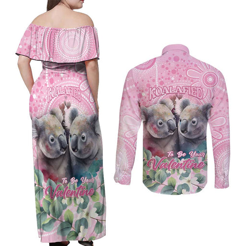 Australia Koala Valentine's Day Couples Matching Off Shoulder Maxi Dress and Long Sleeve Button Shirt Koalified To Be Your Valentine