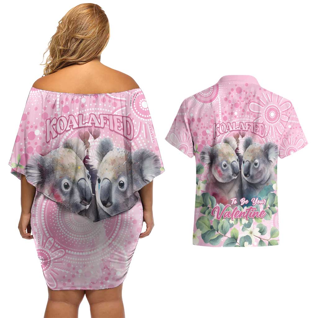 Australia Koala Valentine's Day Couples Matching Off Shoulder Short Dress and Hawaiian Shirt Koalified To Be Your Valentine