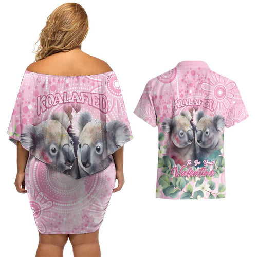 Australia Koala Valentine's Day Couples Matching Off Shoulder Short Dress and Hawaiian Shirt Koalified To Be Your Valentine