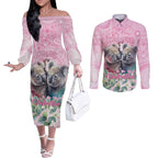 Australia Koala Valentine's Day Couples Matching Off The Shoulder Long Sleeve Dress and Long Sleeve Button Shirt Koalified To Be Your Valentine
