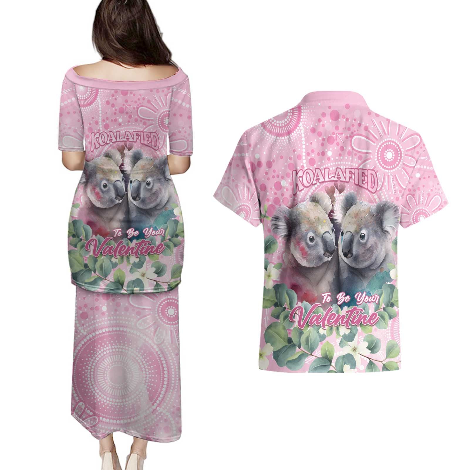 Australia Koala Valentine's Day Couples Matching Puletasi and Hawaiian Shirt Koalified To Be Your Valentine