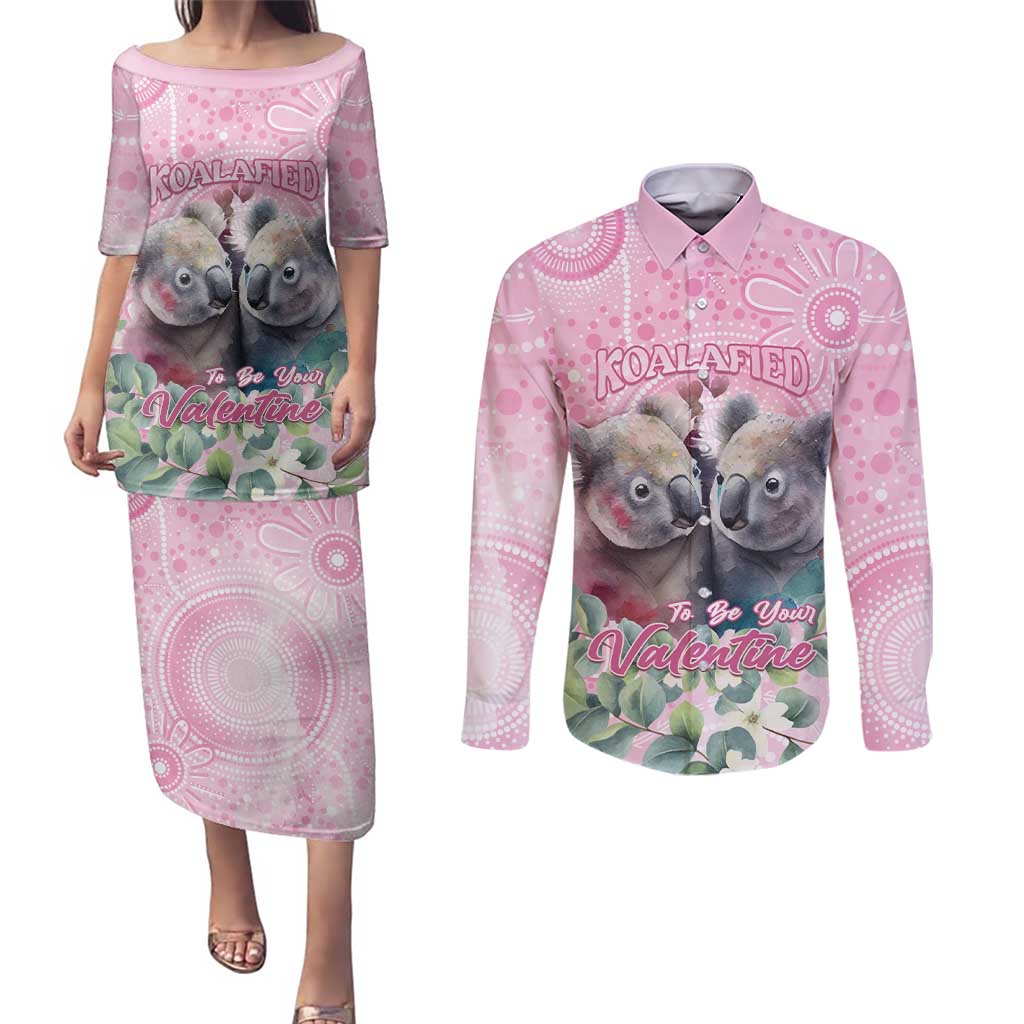 Australia Koala Valentine's Day Couples Matching Puletasi and Long Sleeve Button Shirt Koalified To Be Your Valentine