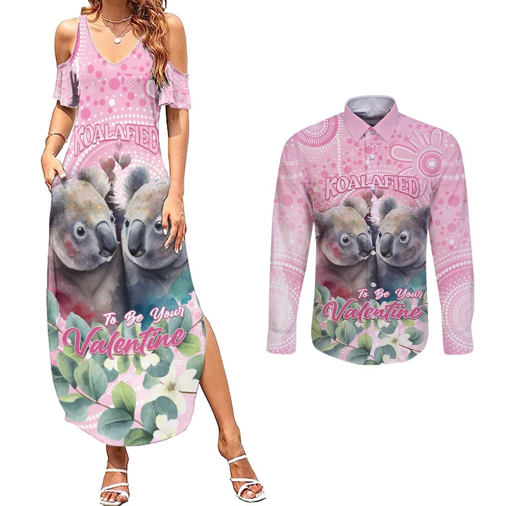 Australia Koala Valentine's Day Couples Matching Summer Maxi Dress and Long Sleeve Button Shirt Koalified To Be Your Valentine