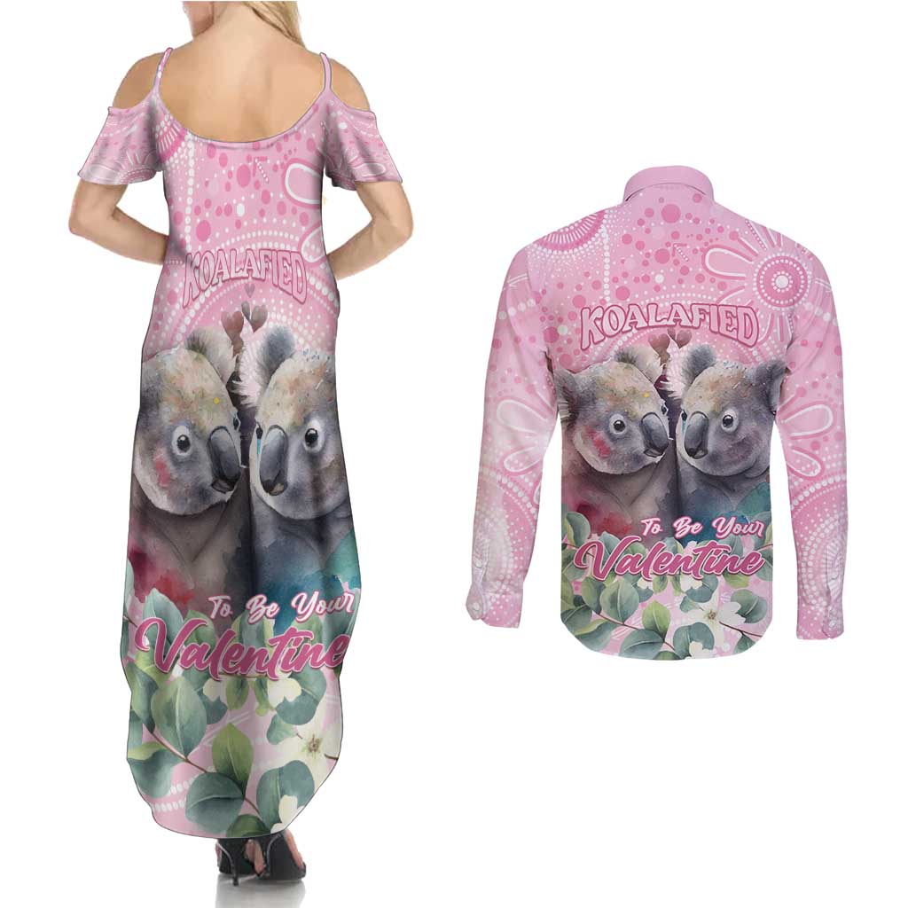 Australia Koala Valentine's Day Couples Matching Summer Maxi Dress and Long Sleeve Button Shirt Koalified To Be Your Valentine