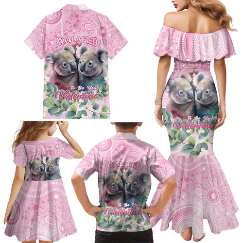 Australia Koala Valentine's Day Family Matching Mermaid Dress and Hawaiian Shirt Koalified To Be Your Valentine