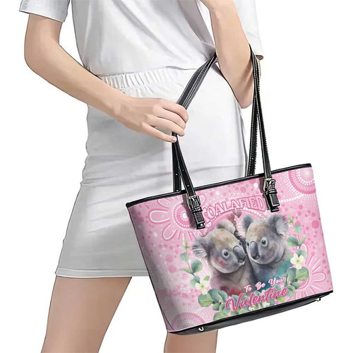 Australia Koala Valentine's Day Leather Tote Bag Koalified To Be Your Valentine