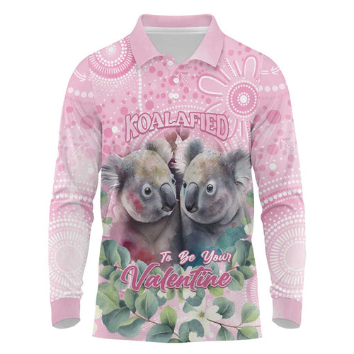 Australia Koala Valentine's Day Long Sleeve Polo Shirt Koalified To Be Your Valentine