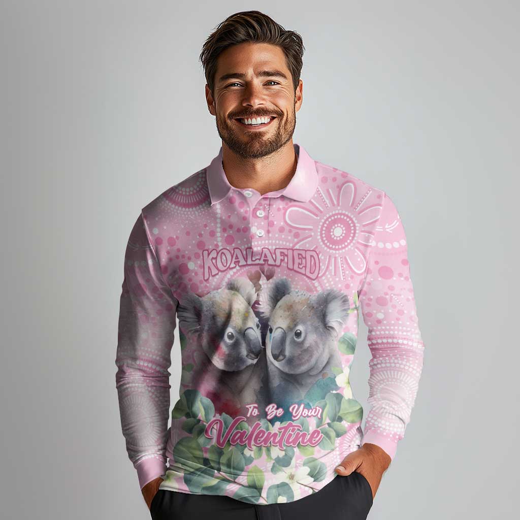 Australia Koala Valentine's Day Long Sleeve Polo Shirt Koalified To Be Your Valentine