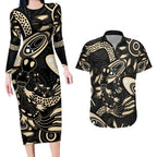 Australia Mothers Day Couples Matching Long Sleeve Bodycon Dress and Hawaiian Shirt Mom And Baby Platypus Aboriginal Art