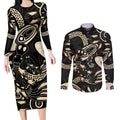 Australia Mothers Day Couples Matching Long Sleeve Bodycon Dress and Long Sleeve Button Shirt Mom And Baby Platypus Aboriginal Art