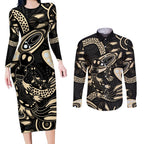 Australia Mothers Day Couples Matching Long Sleeve Bodycon Dress and Long Sleeve Button Shirt Mom And Baby Platypus Aboriginal Art