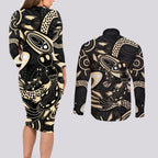 Australia Mothers Day Couples Matching Long Sleeve Bodycon Dress and Long Sleeve Button Shirt Mom And Baby Platypus Aboriginal Art
