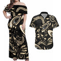 Australia Mothers Day Couples Matching Off Shoulder Maxi Dress and Hawaiian Shirt Mom And Baby Platypus Aboriginal Art
