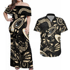 Australia Mothers Day Couples Matching Off Shoulder Maxi Dress and Hawaiian Shirt Mom And Baby Platypus Aboriginal Art