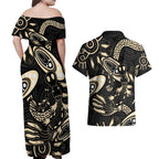 Australia Mothers Day Couples Matching Off Shoulder Maxi Dress and Hawaiian Shirt Mom And Baby Platypus Aboriginal Art