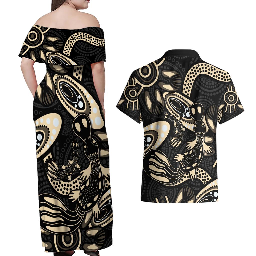 Australia Mothers Day Couples Matching Off Shoulder Maxi Dress and Hawaiian Shirt Mom And Baby Platypus Aboriginal Art