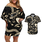Australia Mothers Day Couples Matching Off Shoulder Short Dress and Hawaiian Shirt Mom And Baby Platypus Aboriginal Art