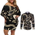 Australia Mothers Day Couples Matching Off Shoulder Short Dress and Long Sleeve Button Shirt Mom And Baby Platypus Aboriginal Art