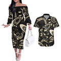 Australia Mothers Day Couples Matching Off The Shoulder Long Sleeve Dress and Hawaiian Shirt Mom And Baby Platypus Aboriginal Art