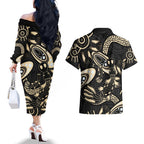 Australia Mothers Day Couples Matching Off The Shoulder Long Sleeve Dress and Hawaiian Shirt Mom And Baby Platypus Aboriginal Art