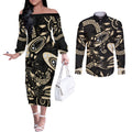 Australia Mothers Day Couples Matching Off The Shoulder Long Sleeve Dress and Long Sleeve Button Shirt Mom And Baby Platypus Aboriginal Art