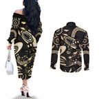 Australia Mothers Day Couples Matching Off The Shoulder Long Sleeve Dress and Long Sleeve Button Shirt Mom And Baby Platypus Aboriginal Art