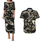 Australia Mothers Day Couples Matching Puletasi and Hawaiian Shirt Mom And Baby Platypus Aboriginal Art