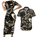 Australia Mothers Day Couples Matching Short Sleeve Bodycon Dress and Hawaiian Shirt Mom And Baby Platypus Aboriginal Art