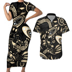 Australia Mothers Day Couples Matching Short Sleeve Bodycon Dress and Hawaiian Shirt Mom And Baby Platypus Aboriginal Art