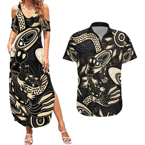 Australia Mothers Day Couples Matching Summer Maxi Dress and Hawaiian Shirt Mom And Baby Platypus Aboriginal Art