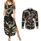 Australia Mothers Day Couples Matching Summer Maxi Dress and Long Sleeve Button Shirt Mom And Baby Platypus Aboriginal Art