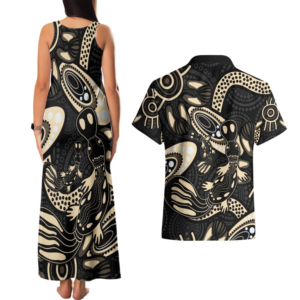 Australia Mothers Day Couples Matching Tank Maxi Dress and Hawaiian Shirt Mom And Baby Platypus Aboriginal Art