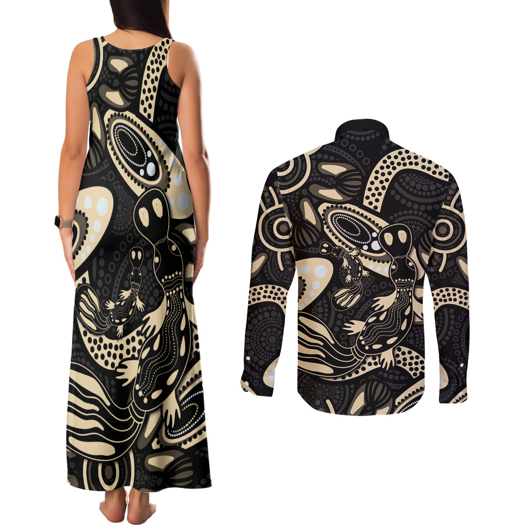 Australia Mothers Day Couples Matching Tank Maxi Dress and Long Sleeve Button Shirt Mom And Baby Platypus Aboriginal Art