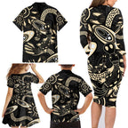 Australia Mothers Day Family Matching Long Sleeve Bodycon Dress and Hawaiian Shirt Mom And Baby Platypus Aboriginal Art