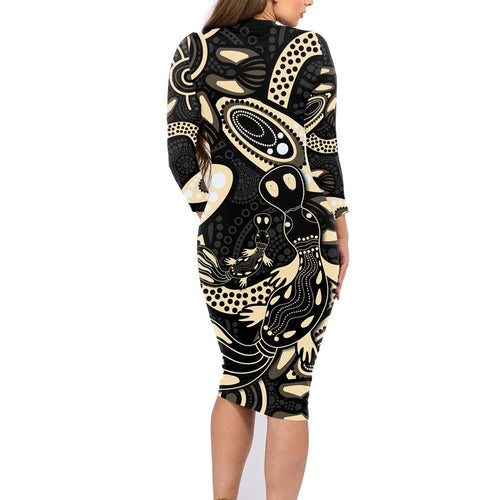 Australia Mothers Day Family Matching Long Sleeve Bodycon Dress and Hawaiian Shirt Mom And Baby Platypus Aboriginal Art