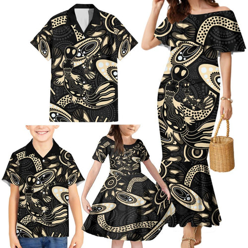 Australia Mothers Day Family Matching Mermaid Dress and Hawaiian Shirt Mom And Baby Platypus Aboriginal Art