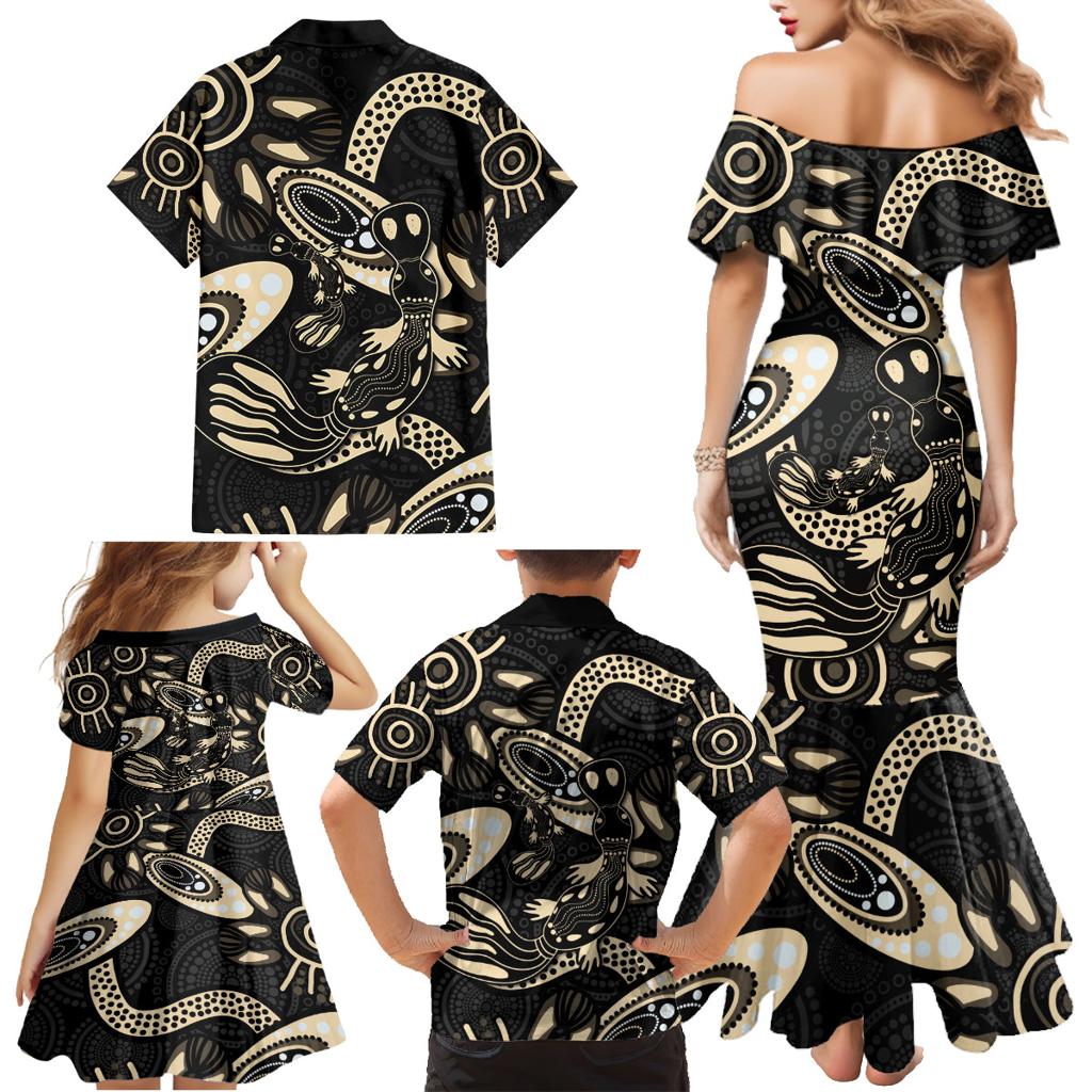 Australia Mothers Day Family Matching Mermaid Dress and Hawaiian Shirt Mom And Baby Platypus Aboriginal Art