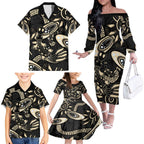 Australia Mothers Day Family Matching Off The Shoulder Long Sleeve Dress and Hawaiian Shirt Mom And Baby Platypus Aboriginal Art