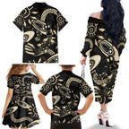 Australia Mothers Day Family Matching Off The Shoulder Long Sleeve Dress and Hawaiian Shirt Mom And Baby Platypus Aboriginal Art