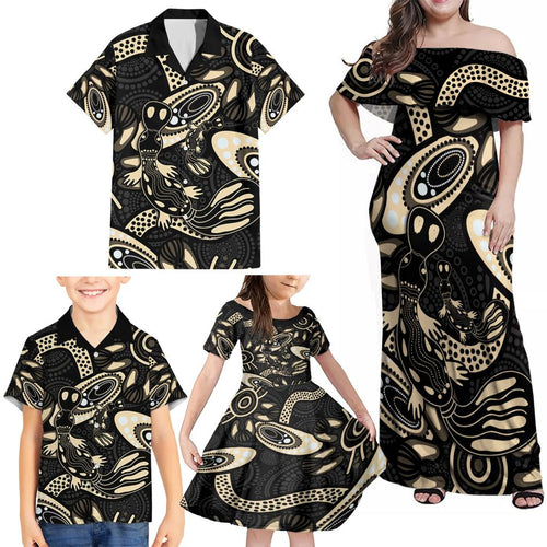 Australia Mothers Day Family Matching Off Shoulder Maxi Dress and Hawaiian Shirt Mom And Baby Platypus Aboriginal Art