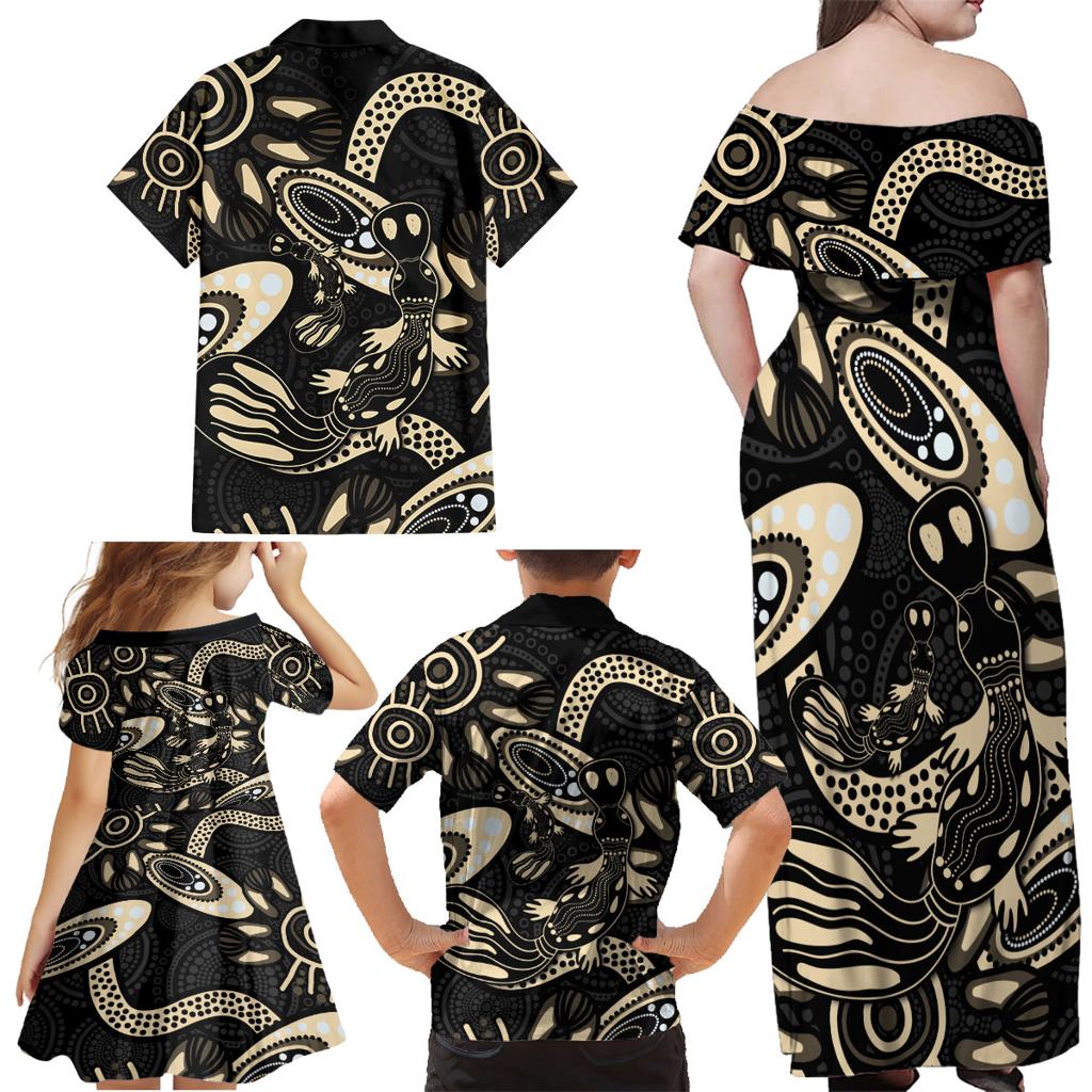 Australia Mothers Day Family Matching Off Shoulder Maxi Dress and Hawaiian Shirt Mom And Baby Platypus Aboriginal Art