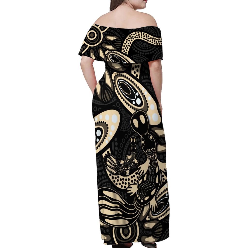 Australia Mothers Day Family Matching Off Shoulder Maxi Dress and Hawaiian Shirt Mom And Baby Platypus Aboriginal Art