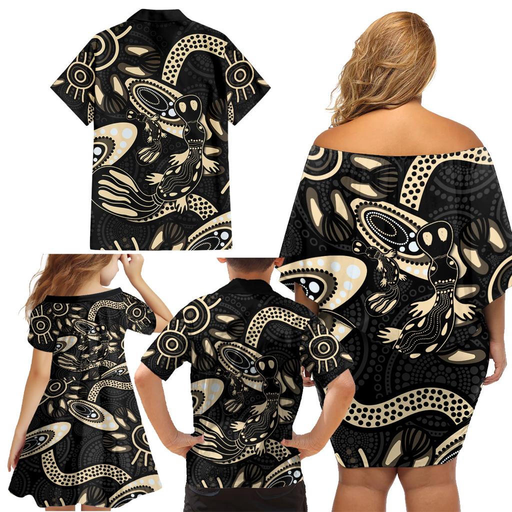 Australia Mothers Day Family Matching Off Shoulder Short Dress and Hawaiian Shirt Mom And Baby Platypus Aboriginal Art