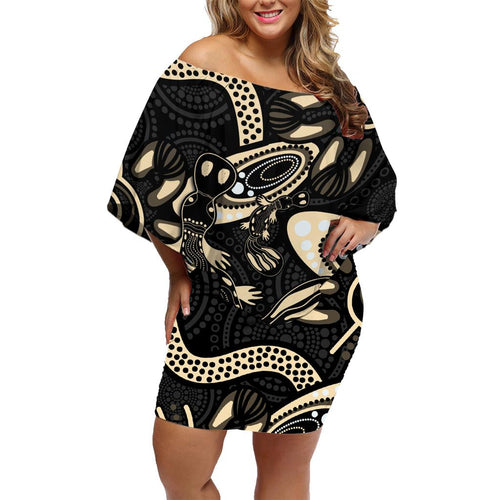 Australia Mothers Day Family Matching Off Shoulder Short Dress and Hawaiian Shirt Mom And Baby Platypus Aboriginal Art