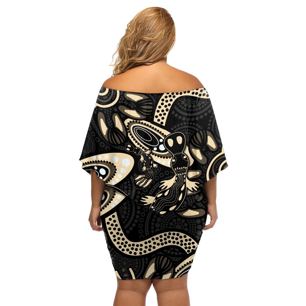 Australia Mothers Day Family Matching Off Shoulder Short Dress and Hawaiian Shirt Mom And Baby Platypus Aboriginal Art