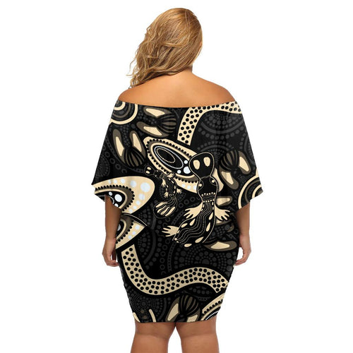 Australia Mothers Day Family Matching Off Shoulder Short Dress and Hawaiian Shirt Mom And Baby Platypus Aboriginal Art