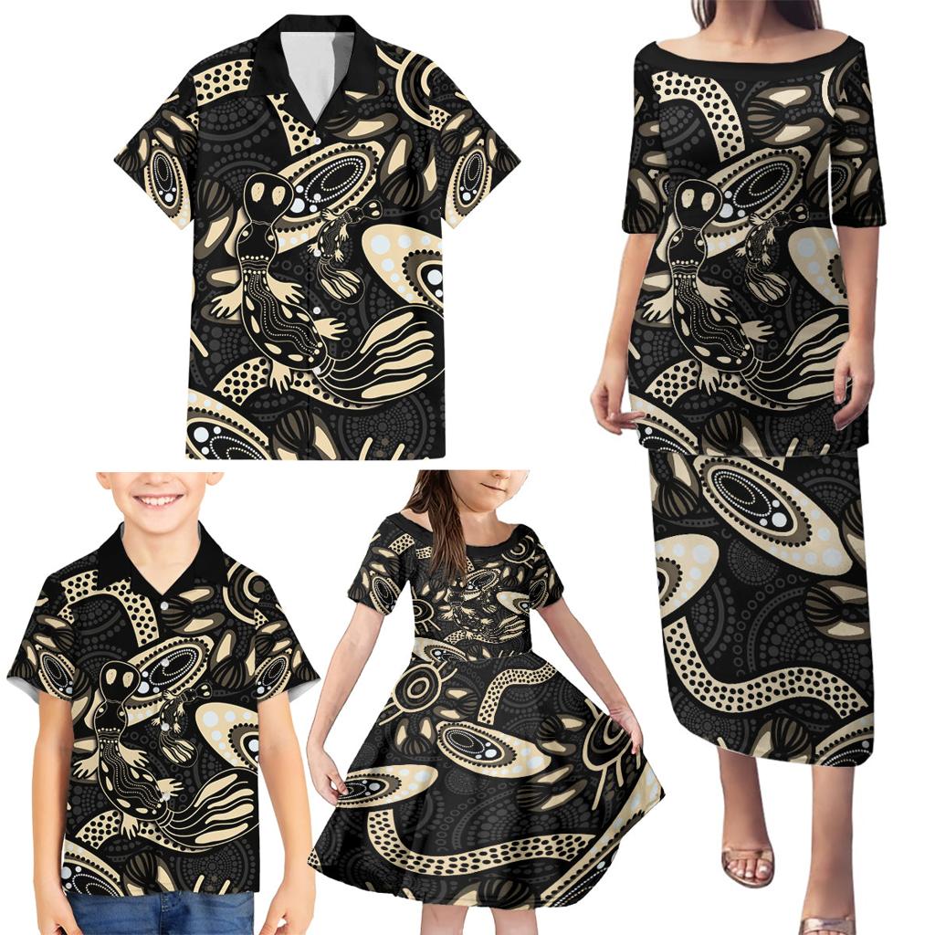 Australia Mothers Day Family Matching Puletasi and Hawaiian Shirt Mom And Baby Platypus Aboriginal Art