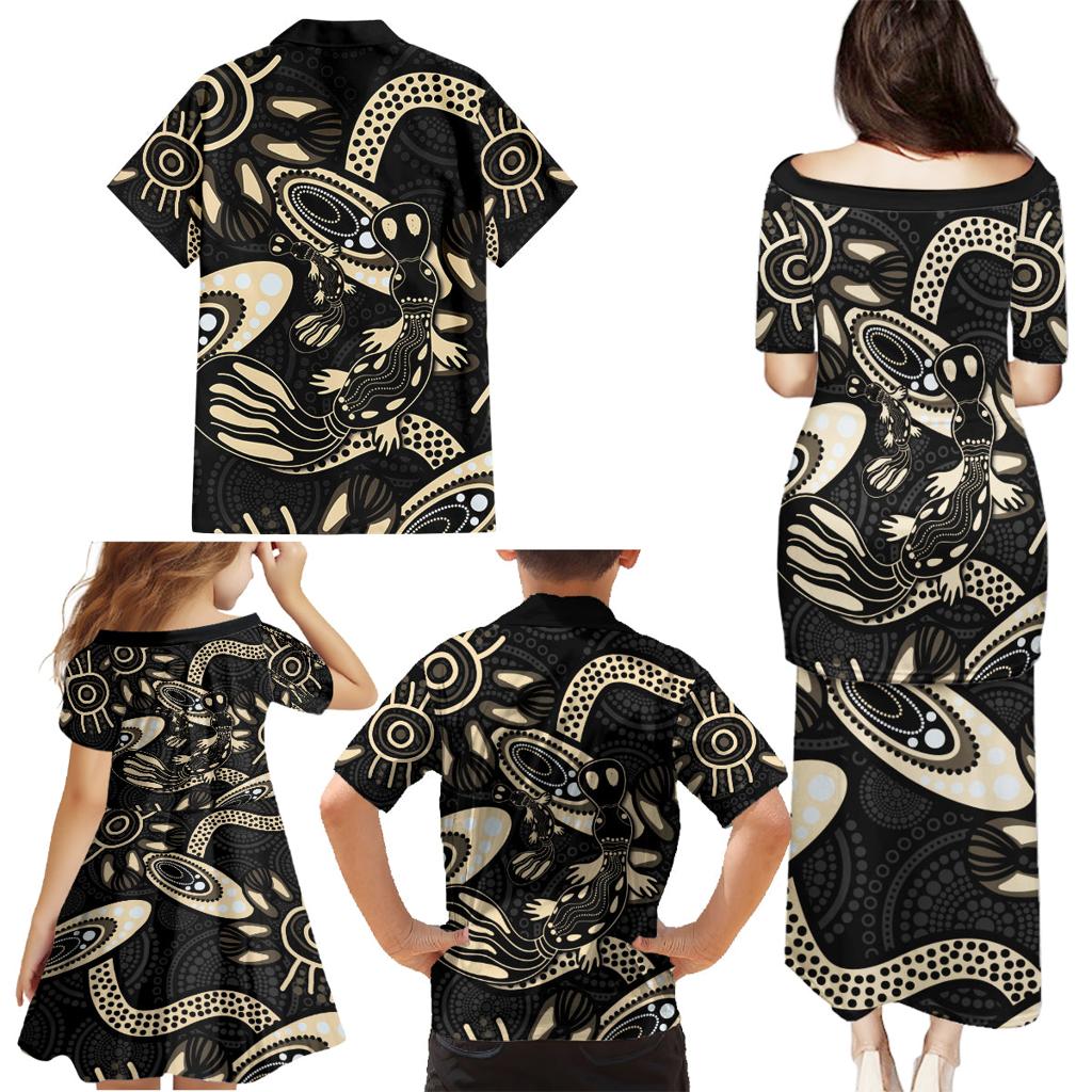 Australia Mothers Day Family Matching Puletasi and Hawaiian Shirt Mom And Baby Platypus Aboriginal Art